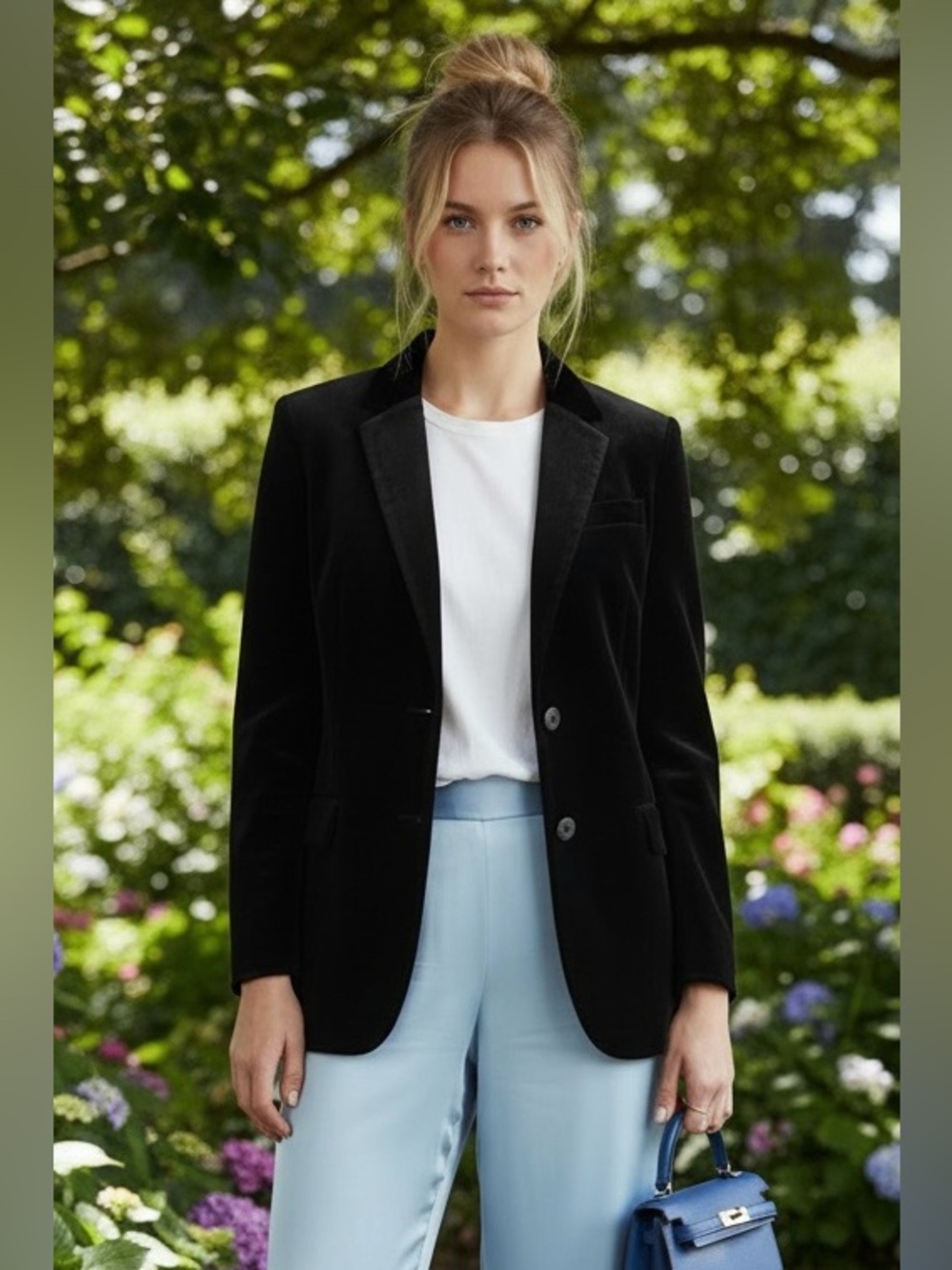 Rag & Bone Black Cotton Velvet Leather Trim Blazer | Quiet Luxury | Size 6
